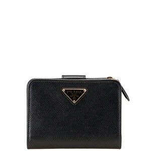 Prada triangular logo plate bifold wallet black leather